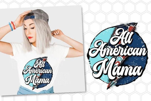 RTS DTF Glitter American Mama